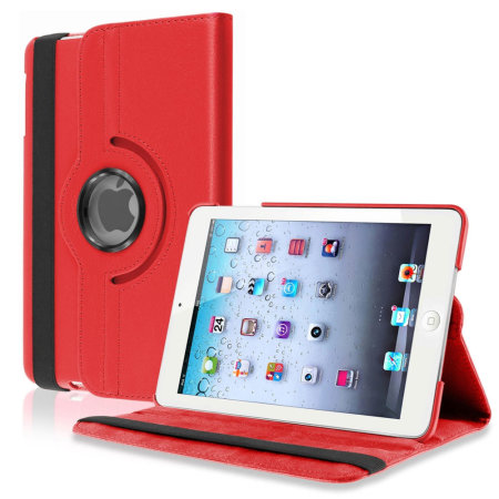 Leather-Style Rotating iPad Mini 3 / 2 / 1 Stand Case - Red
