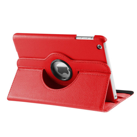 Leather-Style Rotating iPad Mini 3 / 2 / 1 Stand Case - Red