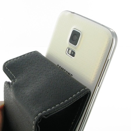 PDair Lederen Flipcase met verwijderbare riemclip voor de Samsung Galaxy S5 - Zwart