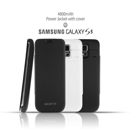 Samsung Galaxy S5 Power Jacket Book Flip Case 4800mAh - White