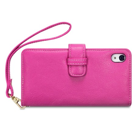 Sony Xperia Z2 Leather-Style Wallet Case - Hot Pink with Lily