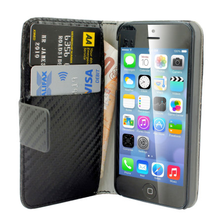 Slimline Carbon Fibre-Style iPhone 5S / 5 Wallet Case - Black