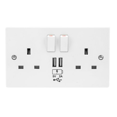 Power Socket with USB Charging Wall Plate - White