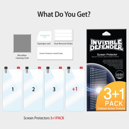Ringke Invisible Defender 3 + 1 Pack Screen Protector for LG G3