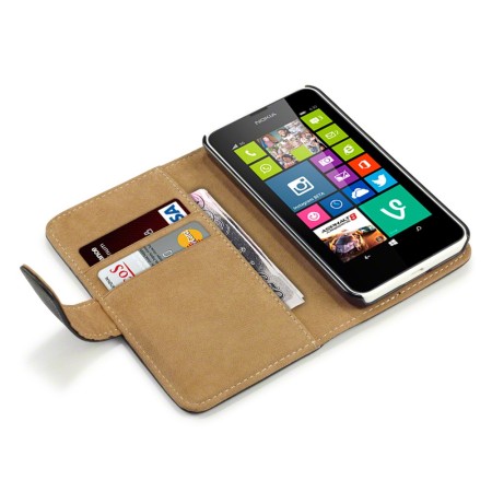 Adarga Nokia Lumia 630 / 635 Leather-Style Wallet Case - Black / Tan