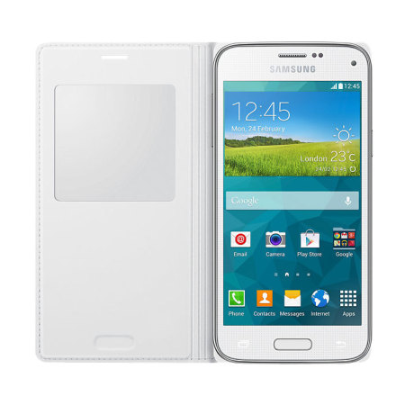Originele Samsung Galaxy S5 Mini S-View Premium Cover Case - Metallic Wit