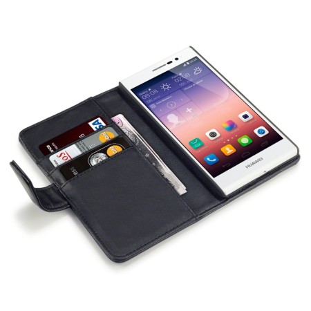  Encase Huawei Ascend P7 Genuine Leather Wallet Case - Black