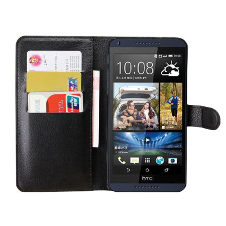Adarga Leather-Style HTC Desire 816 Wallet Case - Black