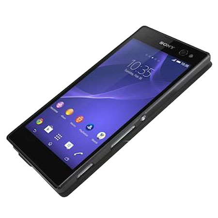 Metal-Slim Sony Xperia C3 Leather-Style Case with Stand - Black