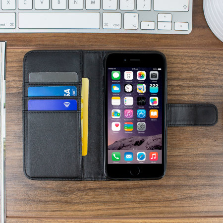 Housse iPhone 6S Olixar portefeuille en cuir véritable – Noire