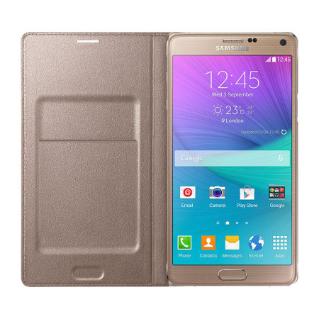 krans Diplomaat Luidspreker Official Samsung Galaxy Note 4 LED Flip Wallet Cover - Bronze Gold