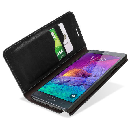 Encase Adarga leren stijl Galaxy Note 4 Wallet Stand Case - Zwart