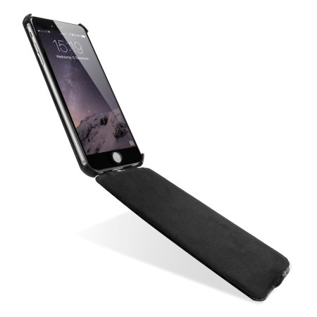 Housse Flip iPhone 6 Plus Style Fibre de carbone – Noire
