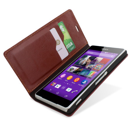 Encase Leather-Style Sony Xperia Z3 Wallet suojakotelo - Ruskea