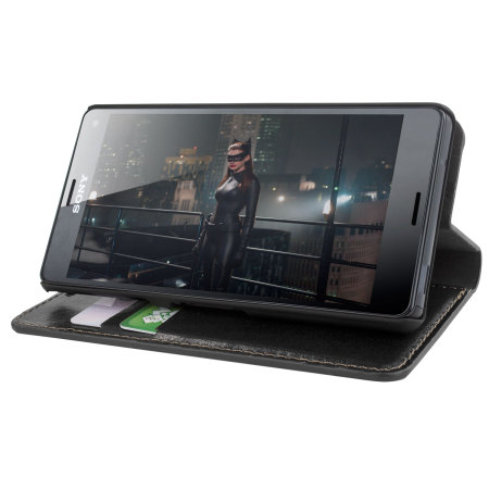 Encase Leren Stijl Wallet Case voor de Sony Xperia Z3 Compact - Zwart