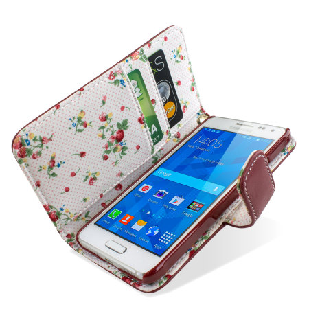 Encase Leather-Style Samsung Galaxy Alpha Wallet Case - Floral Red