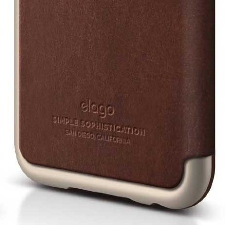 Elago Leather Flip Case for iPhone 6S / 6 - Champagne Gold and Brown