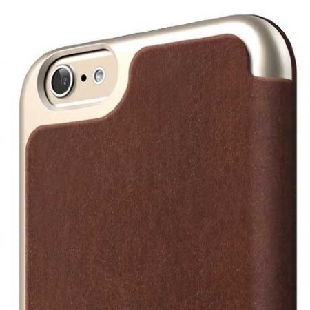 Elago Leather Flip Case for iPhone 6S / 6 - Champagne Gold and Brown