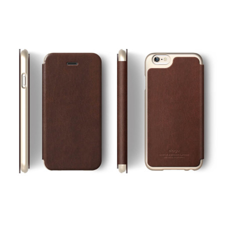 elago leather flip case for iphone 6s / 6 - champagne gold and brown