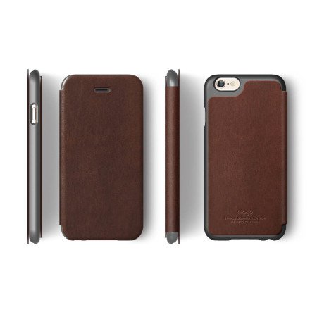 Elago Leather Flip Case for iPhone 6 - Metallic Grey and Brown