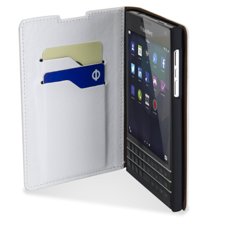 Encase Leather-Style BlackBerry Passport Wallet Case - White