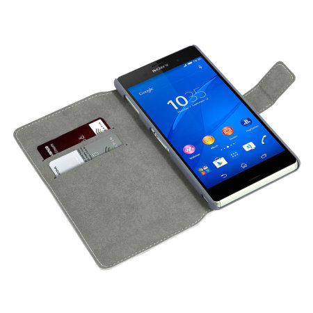 Encase Kunstleder Slim Sony Xperia Z3 Wallet Case Tasche in Grau