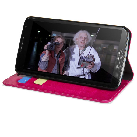Encase Leather-Style Nexus 6 Wallet suojakotelo - Kuuma pinkki