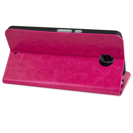 Encase Leather-Style Nexus 6 Wallet Case - Hot Pink