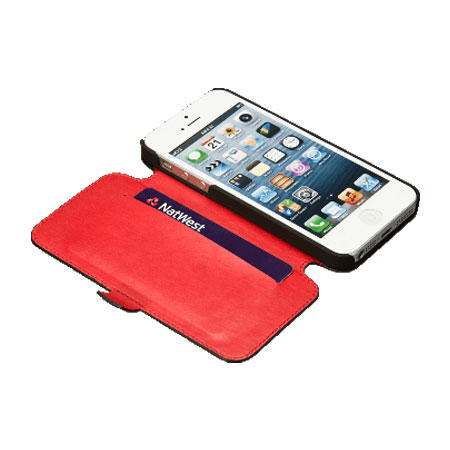 Redneck Red Line Leather iPhone 5S / 5 Book Case - Black