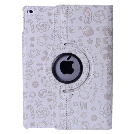Encase Leather-Style Doodle Rotating iPad Air 2 Case - White