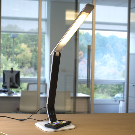 Lampe de bureau LED avec chargeur sans fil Qi – Blanche