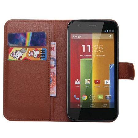Encase Moto G 2nd Gen Leather-Style Wallet Case - Brown