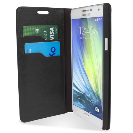 Encase Leather-Style Samsung Galaxy A7 2015 Wallet suojakotelo - Musta