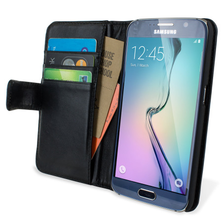 Olixar Premium Genuine Leather Samsung Galaxy S6 Wallet Case - Black