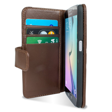Olixar Premium Genuine Leather Samsung Galaxy S6 Wallet Case - Brown