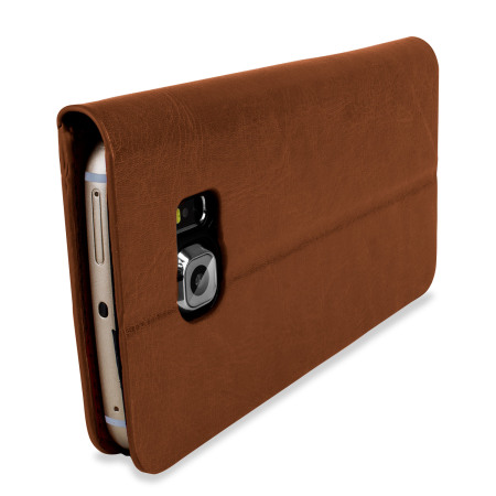Olixar Leather-Style Galaxy S6 Edge Wallet Stand Case - Light Brown