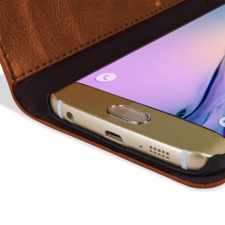 Funda Galaxy S6 Edge Olixar Tipo Cartera Estilo Cuero - Marrón Claro