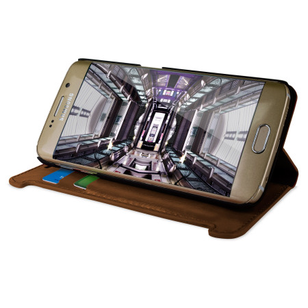 Olixar Leather-Style Galaxy S6 Edge Wallet Stand Case - Light Brown