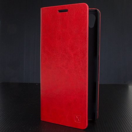 Olixar Leather-Style Sony Xperia Z3+ Lommebok Deksel - Rød