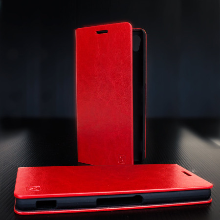 Olixar Leather-Style Sony Xperia Z3+ Wallet Stand Case - Red