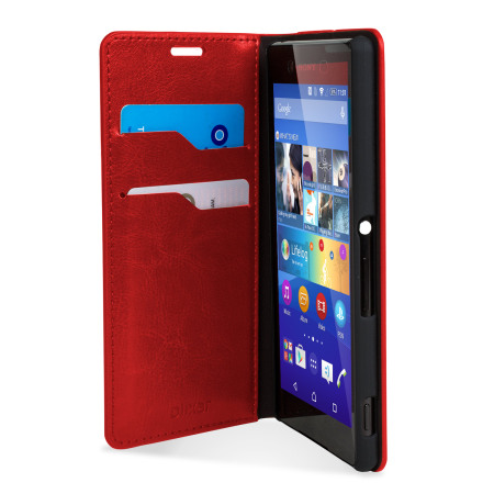 Olixar Leather-Style Sony Xperia Z3+ Wallet Stand Case - Red