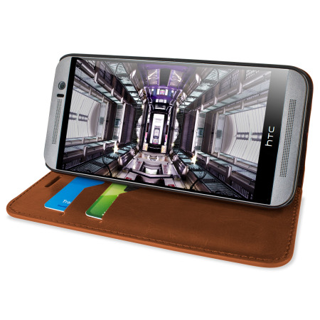 Olixar Leren-Stijl HTC One M9 Wallet Stand Case - Lichtbruin