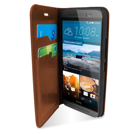 Olixar Leren-Stijl HTC One M9 Wallet Stand Case - Lichtbruin