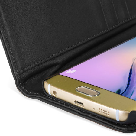 Olixar Genuine Leather Samsung Galaxy S6 Edge Lommedeksel - Sort