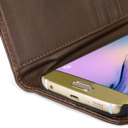 Olixar Genuine Leather Samsung Galaxy S6 Edge Wallet Case - Brown