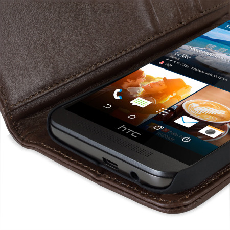 Housse portefeuille  HTC One M9 Olixar Genuine cuir - Marron