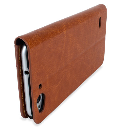 Olixar Leather-Style ZTE Blade S6 Wallet Stand Case - Light Brown