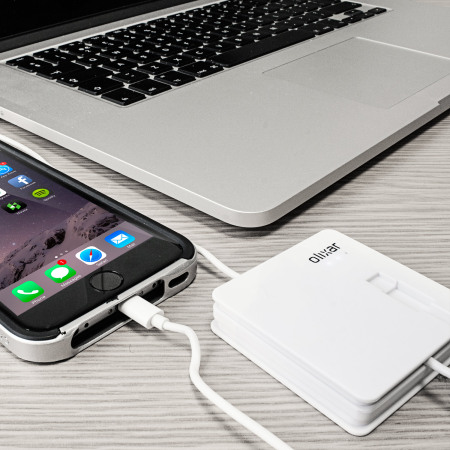 Olixar Charge & Sync Lightning Cable with 1500mAh Power Bank - White