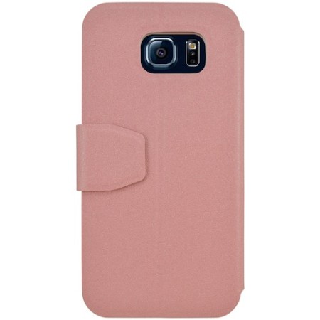 Metal-Slim Diamond Samsung Galaxy S6 Wallet Case - Pink / Grey