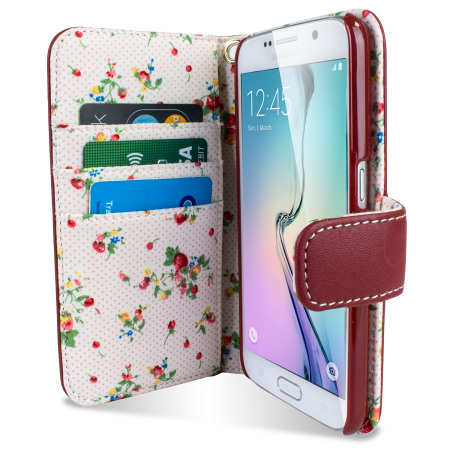 Olixar Samsung Galaxy S6 Tasche im Brieftaschen Design in Floral Rot